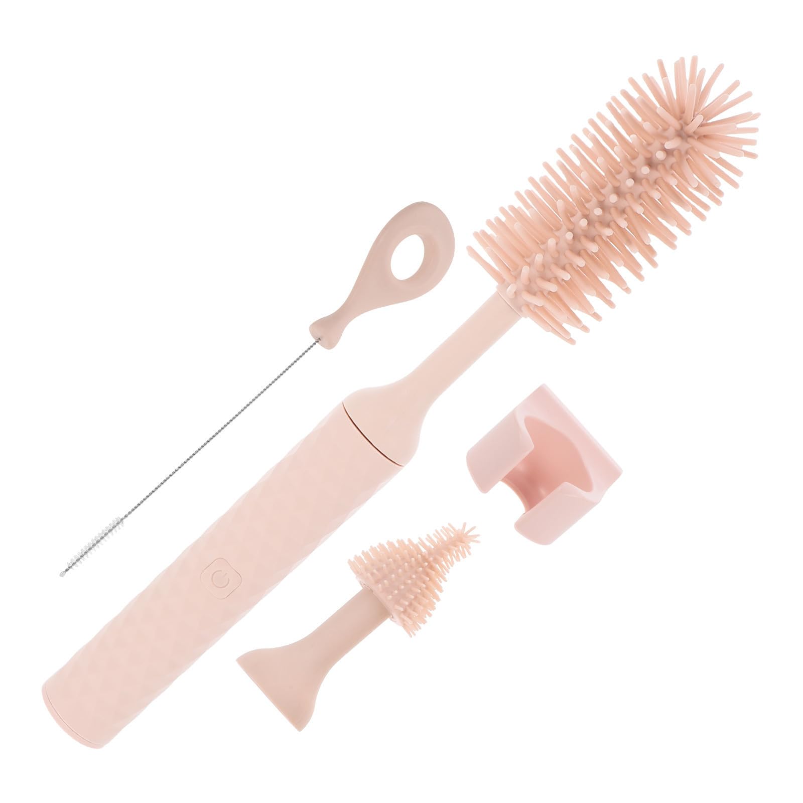 Abaodam Cepillo Eléctrico Portátil de Silicona para Limpieza de Biberones y Botellas, Seguro, Color Rosa, Mango Largo Adecuado para Uso en Casa y Viaje
