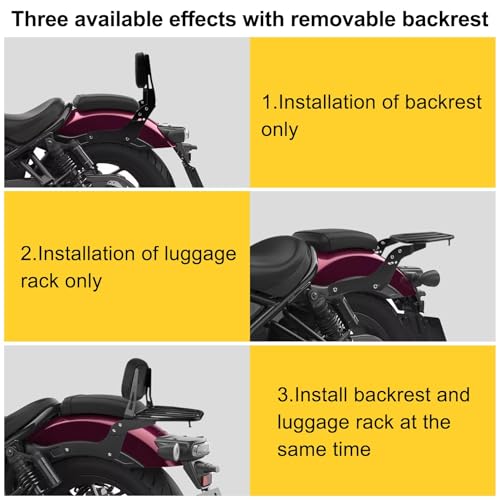 Motorrad Rückenlehne Sitzpolster mit Gepäckträger für Rebel CMX1100 CMX1100T DCT 2021-2025, PSLER Beifahrer-Rückenlehne Sissy Bar mit Gepäckträger Ablage Motorrad Zubehör