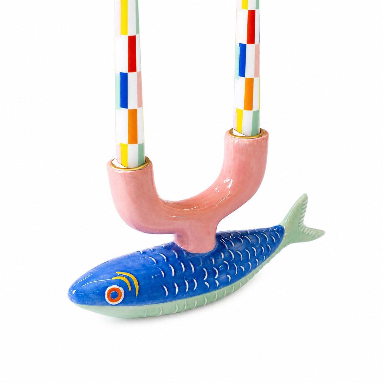Talking Tables Blue, Pink Ceramic Fish Candle Holder, Taper Candle Stand Funky Candelabra Fish Table Decorations, Wedding Gift, Home Décor, Dinner Party Centrepiece,