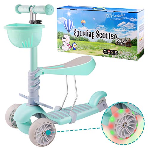 Joyhoop Patinete niño 3 Ruedas LED Parpadeantes Patinetes para Niños 2 en 1 Manillar Ajustable Asiento Extraíble Kick Scooter Infantil para Niños de 2-8 Años