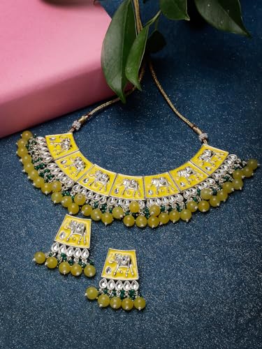 Plated Meenakari Kundan Green Collar Necklace Set