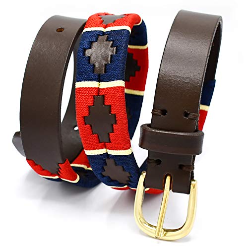 Genuine Leather Polo Belt Navy Blue & Red Color Hand Woven Pattern 87 CM BLT-033