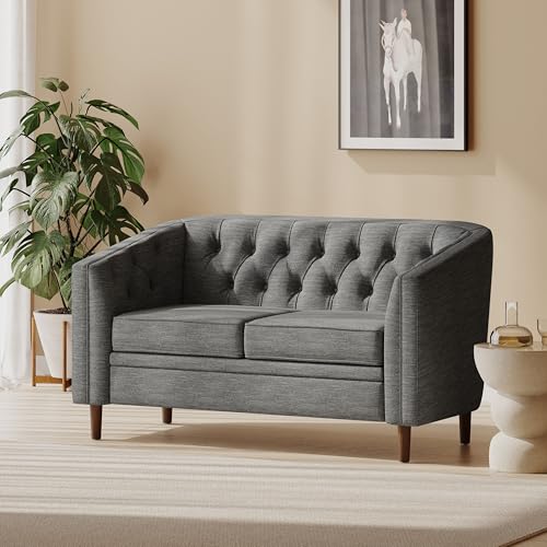 Christopher Knight Home Contemporary Tufted and Diamond Stitching Fabric Loveseat,Tub-Design 2-Seater Sofa,Removable Cushions, Birch Wood Legs,Square Arms,Charcoal Gray and Espresso