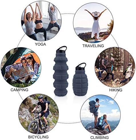 Collapsible Travel Water Bottle18oz, Reuseable BPA Free Silicone Foldable Water Bottles for Gym Camping Hiking, Portable Leak Proof Sports Water Bottle with Carabiner (Dark gray) 5 51op7RBoDLL. AC