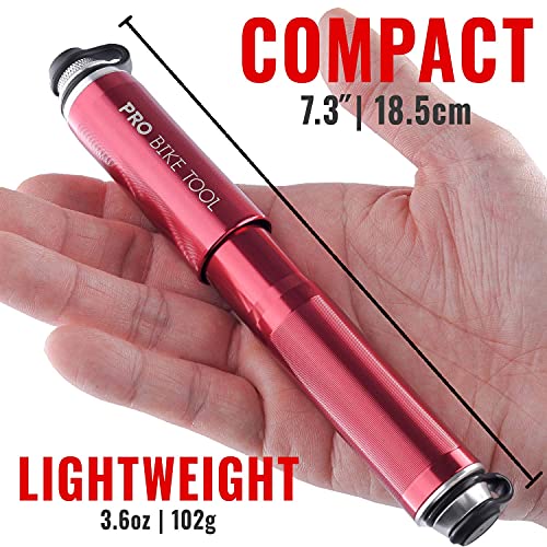 Pro Bike Tool Mini Road Bike Pump For Mountain And Bmx Bicycle Tires , 7.3-Inches , Red #TOP5