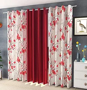 Galaxy Home Decor Combination Polyester Door Curtains (Maroon, 7 ft) 3 Piece