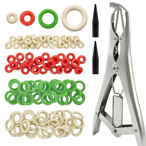 Image of Goat Banding Kit, Livestock Castration Bander with Stainless Steel Expander Pliers, 120Pcs 4 Sizes Castrator Rings and Ring Installation Tool for Goats, Lambs, Calves, Sheep, Piglets