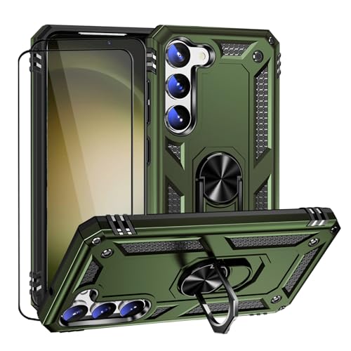 Coque militaire Samsung S23 antichoc à anneau rotatif 360 et double écran