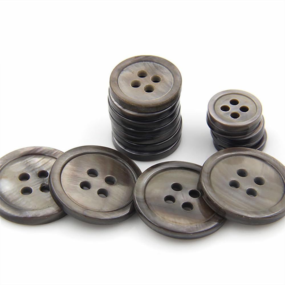 Grau Natürliche Muschelknöpfe 4 Löcher 100 Stück/Packung Nähknopf 9mm/10mm/11mm/12mm/15mm/18mm/20mm/23mm/25mm (Grau Natürliches Muschel 4 Löcher - 25mm)