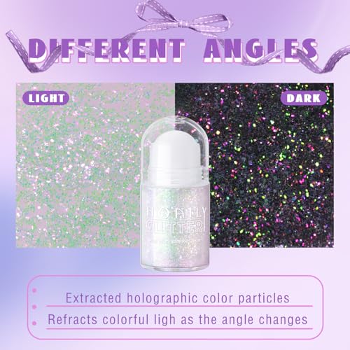 HOSAILY Roll-on Holographic Body Glitter Gel for Face Hair, Chameleon Color Changing Glitter Gel Under Light, Chunky Mermaid Sequins Festival Party Rave Accessories Shimmer Makeup (8# Sparkling Pink)