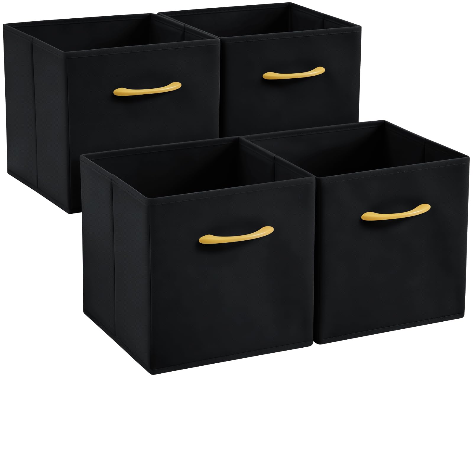 Hibtn Set of 4 Foldable Storage Box, Fabric with Handles Storage Cubes And Cloth Storage Organizer Drawer For Closet And Toys Storage,33 x 38 x 33 cm, Black