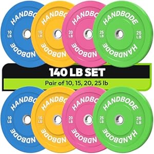 Colored Bumper Weight Plates Olympic Weight Plate Set 2-Inch, 10/15/20/25/35/45/55 lb Barbell Weight Plates Set for Home Gym, Rubber Strength Training Weights Plates for Weight Lifting