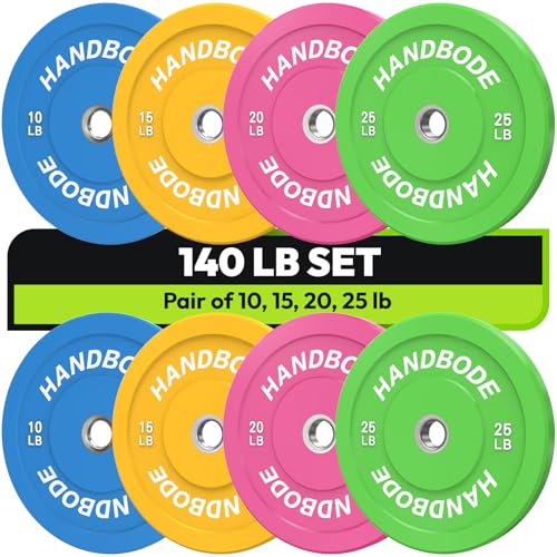 Colored Bumper Weight Plates Olympic Weight Plate Set 2-Inch, 10/15/20/25/35/45/55 lb Barbell Weight Plates Set for Home Gym, Rubber Strength Training Weights Plates for Weight Lifting