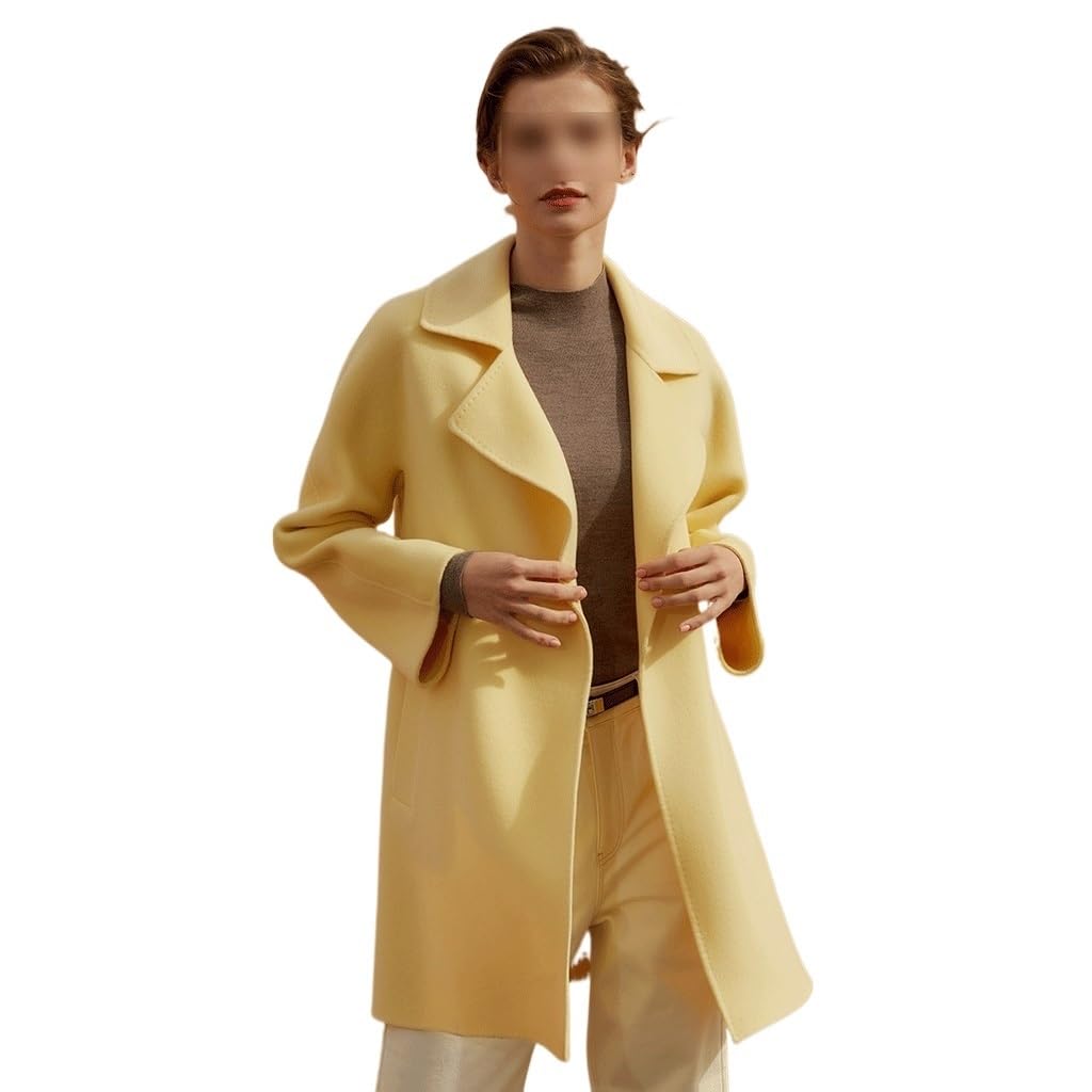 Amazon.com: ZUIAI Light Yellow High-end Double-Sided Cashmere Coat