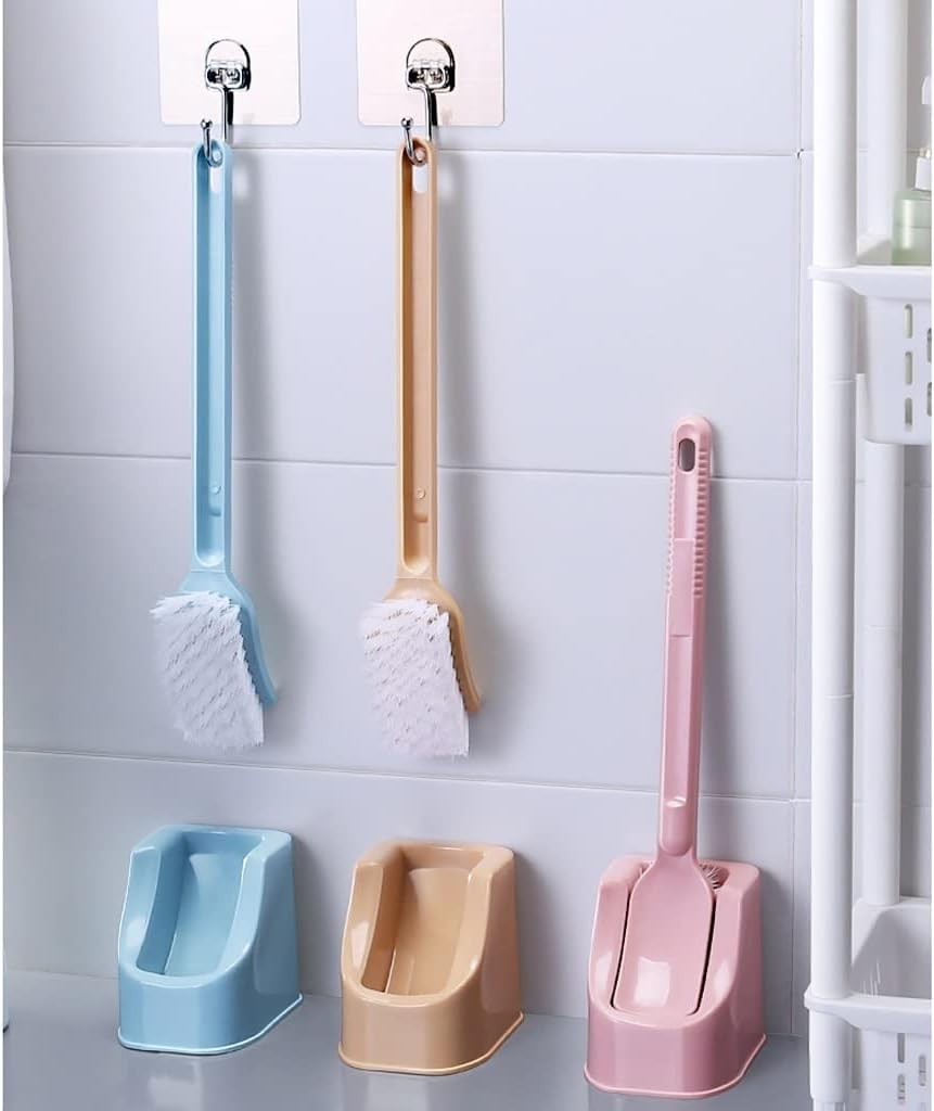 Toilet Brush Holder Toilet Brush Holder Household Floor Toilet Bowl Brush Bathroom Long Handle Toilet Cleaning Brush 360° No Dead end Toilet Brush Cleaning Brushs Set Toilet Brush Holders(B)