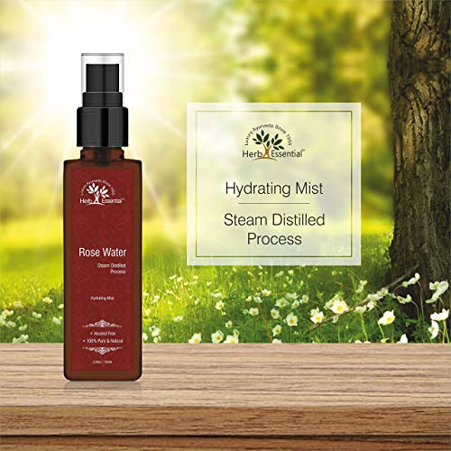 Image of Herb Essential Hydrating Mist Steam Distilled Natural And Pure Rose Water - Facial Toner,100 ml