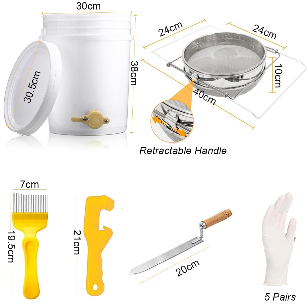 Attrezzature per la raccolta del miele, Secchio per miele 20L con Setaccio doppio, Forchetta coltello disopercolatore, per apicoltura