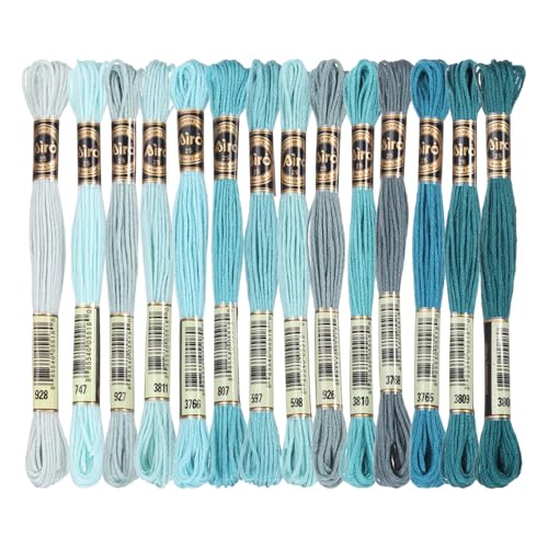Image of PATIKIL 14 Skeins Embroidery Floss, Polyester Embroidery Threads Bracelets String for Cross-Stitch Hand Embroidery, Multicolored Light Blue