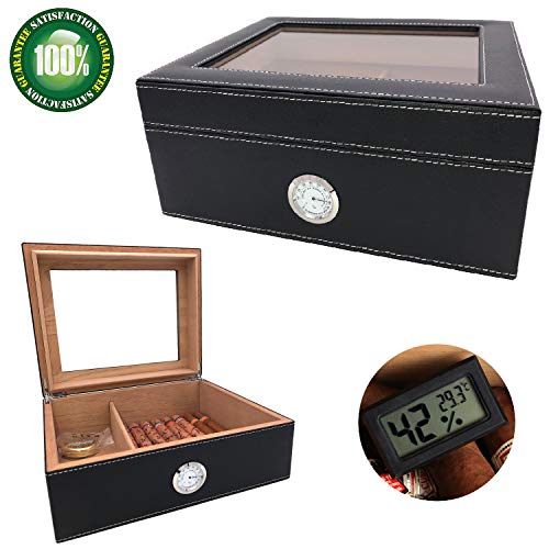 Quality Genuine Leather Handmade Cigar Humidor,Desktop Cedar Wood Lined Cigar Storage Box Holds
