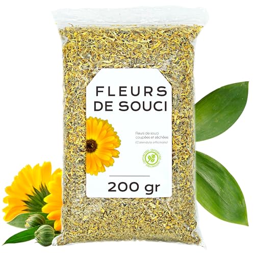 Fleurs Séchées de Souci 200 gr - Fleurs de Calendula - Tisane au Souci - Infusion de Fleurs de Souci - The de Souci Séché -The de Calendula