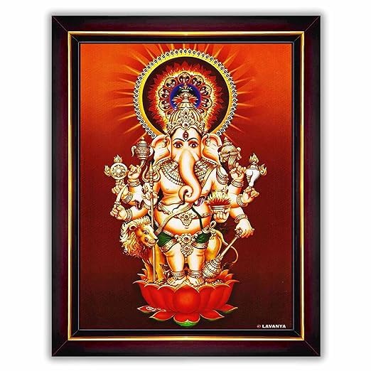 Indianstore4Everyone Drishti Ganapathi for Entrance Vastu Ganesha Wall Painting Framed Home Decor (Wood,Matte,Brown,Small Size,6 x 8 Inch) B286S