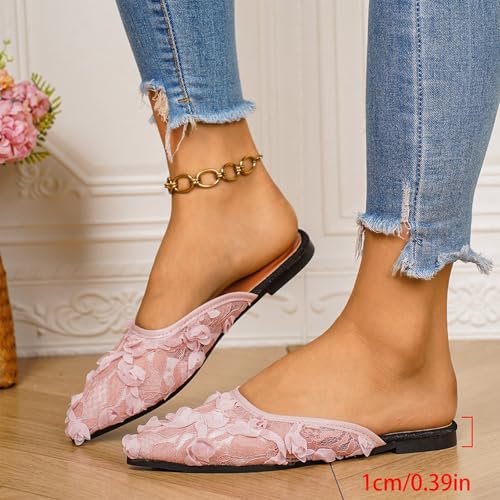 Zapatillas de verano planas estilo sandalias de punta con rosas 2