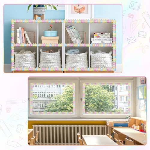 Image of BeYumi Crayon Holographic Border Trim - 65ft Back to School Colorful Crayons Holographic Straight Rolled Border Trim Iridescent Crayon Bulletin Board Set Classroom Office Chalkboard Door Party Decor