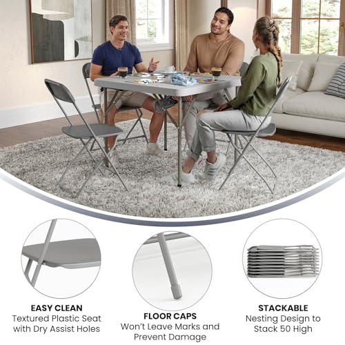 Image of Flash Furniture Hercules Series Plastic Folding Chair - Grey - 4 Pack 650LB Weight Capacity Comfortable Event Chair-Lightweight Folding Chair