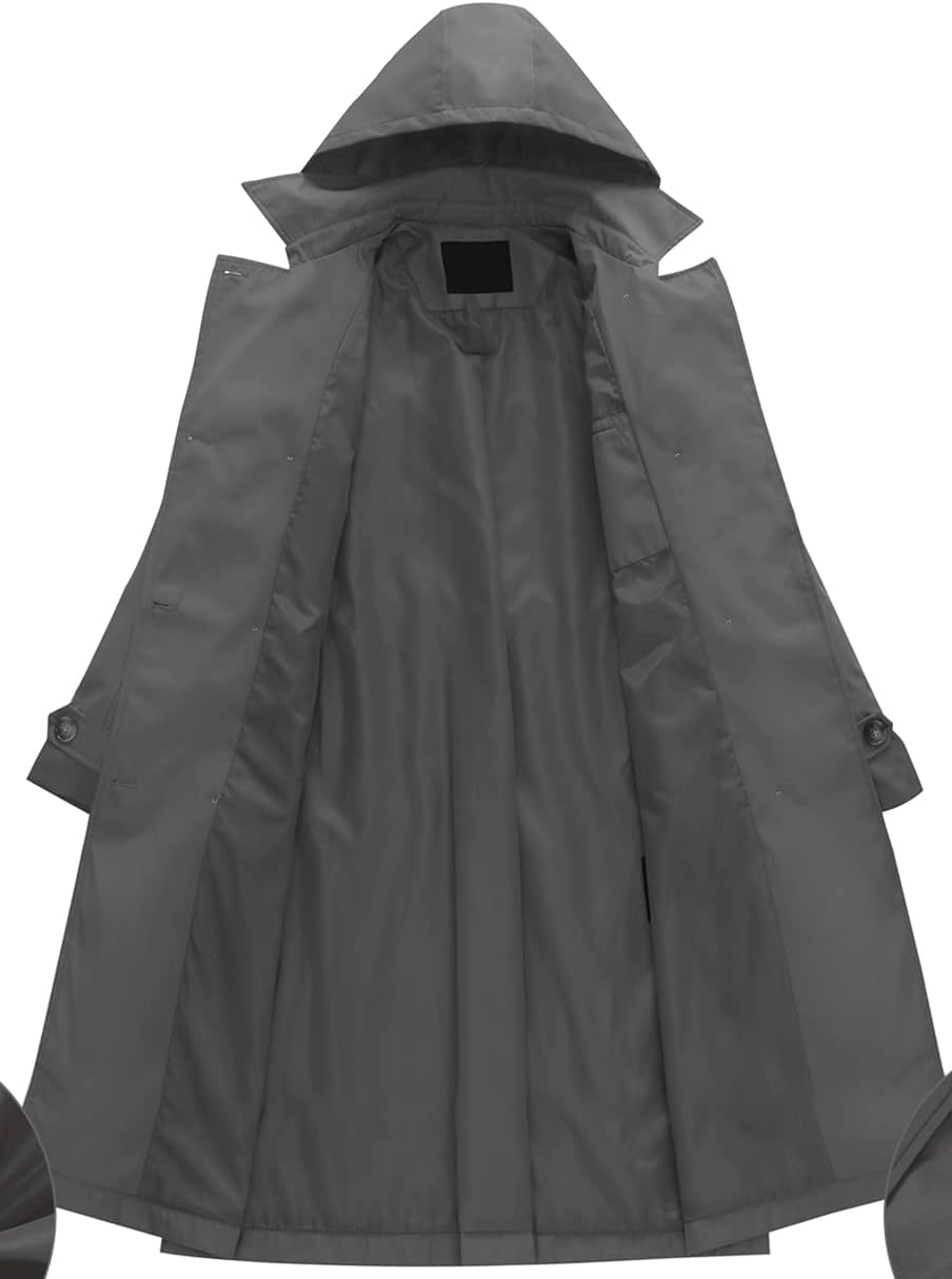 Chrisuno Women's Double Breasted Long Trench Coats Mid-Length Belted Overcoat Dress Jacket with Detachable Hood - Image 5