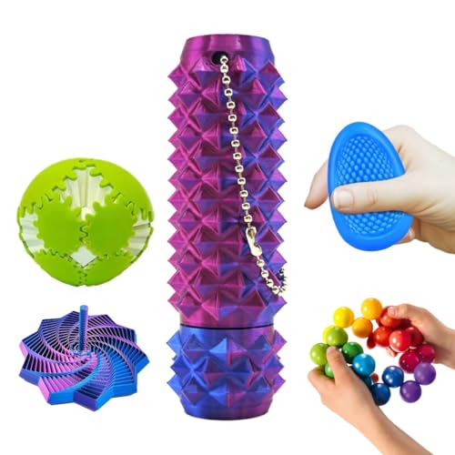 5 Styles Portable 3D Printed Toys, Adult Stimulation Tools for Relieving Anxiety and Stress, Gear Ball Decompression, and 3D Printed Extended Sensory Fidget Star, Fractal Fidget Hexagon with Handle.