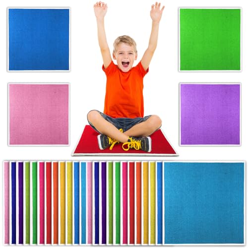 Drydiet 24 Pcs Kids Carpet Square Seats 16 Inch Rainbow Floor Rug Mats Colorful Non Slip Soft Floor Rug Cushions for Classroom School Learning Area Group Activity Home Play Area