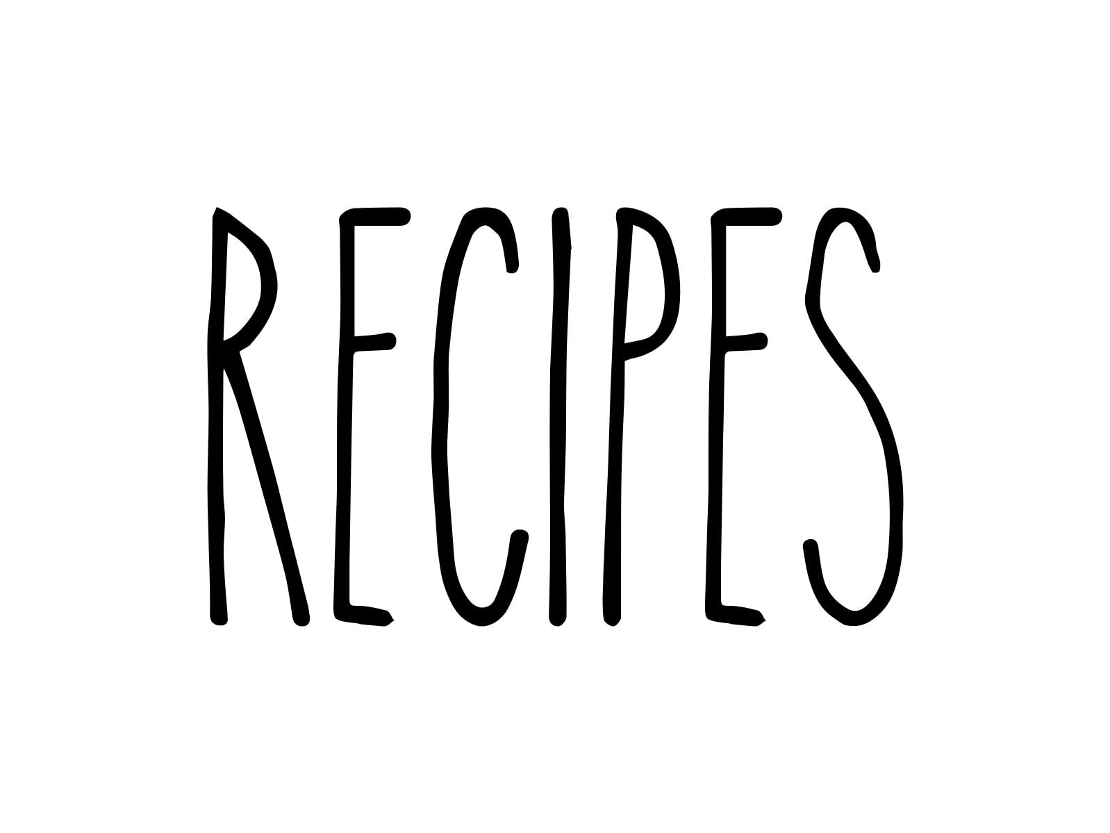Recipes Vinyl Sticker - Farmhouse Style Skinny Font - Home Kitchen Organization Decor - 8.25w x 5h inches - Die Cut Decal - Sky Blue