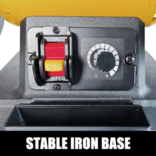 Image of Woodskil 6 Inch Variable Speed Bench Grinder, 2000-3400 RPM Adjustable Speed, 2.5A Motor, Dual Grinding Wheels 36 & 60 Grit, Adjustable Tool Rest, Eye Shield for Sharpening Knives, Tools, Metal