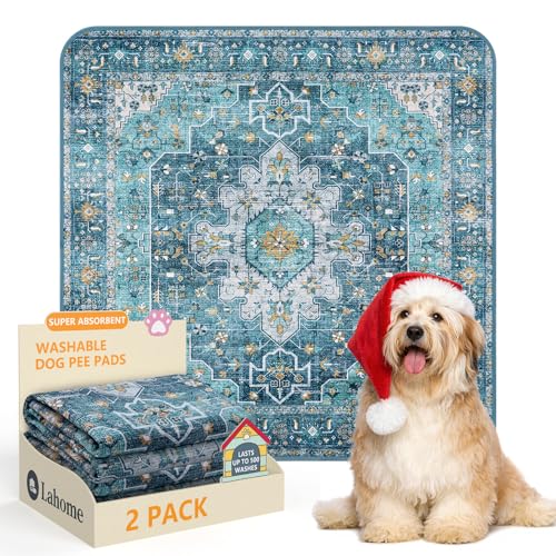 Image of Lahome Super Absorbent & Leakproof Washable Dog Pee Pads - 2 Pack Value Set - Waterproof, Non-Slip Reusable Pads for Puppy Training, Crates & Whelping (24 inchx24 inch, Blue)