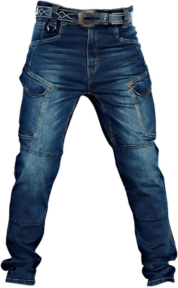 KEHAIOO Men Stretch Multi Pockets Tactical Denim Pants, Casual Combat Army Working Pants, Military Cargo Jeans Trousers