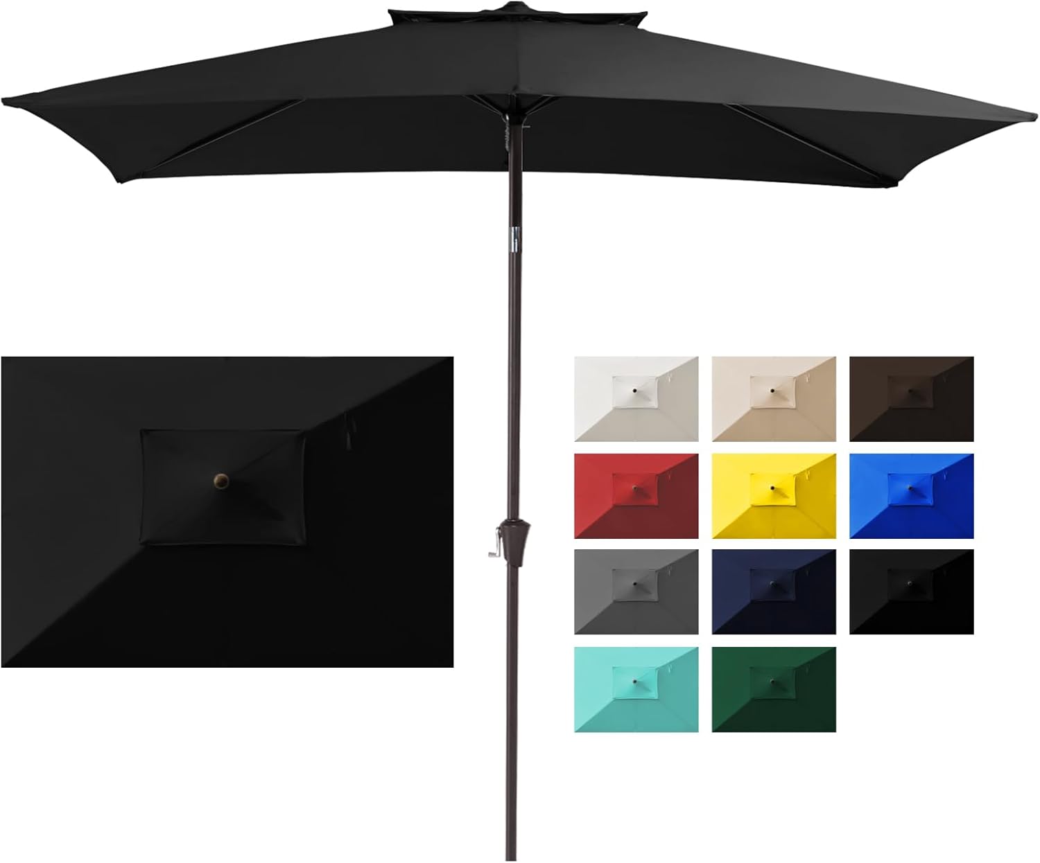 JEAREY 6.6FT x 10FT 2-Tiers Rectangular Patio Umbrellas Outdoor Large Market Umbrella With Push Button Tilt and Crank Lift System 6 Sturdy Ribs UV Protection Waterproof Sunproof, Black