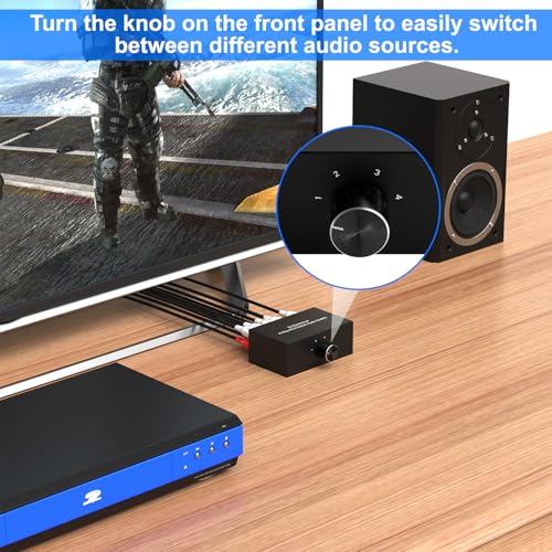 Image of LVY 4-Way Stereo Audio Selector, Bi-Directional L /R Audio Switcher Splitter Box Suitable for Connecting Blu-ray Players or DVD Players to Multiple Stereo Speakers (4in1out /1in 4out)