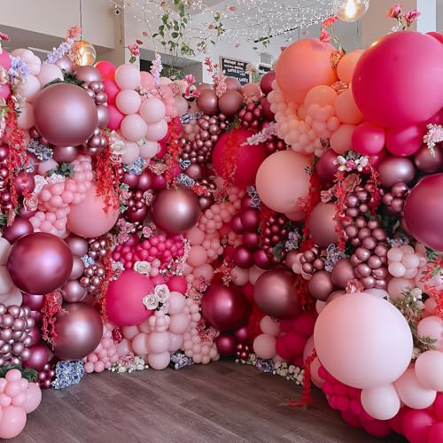 Image of HILAVO Pink Balloons Set 12 Inch Hot Dark Magenta Light Pastel Pink Metallic Latex Helium Balloon for Girls Baby Shower Princess Wedding Birthday Party Decorations