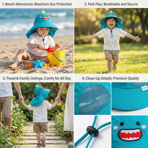 Image of SYGA Children's Cute Pink Bunny Sun Hat UPF 50+ Wide Brim UV Protection Bucket Hat, Lightweight Breathable Summer Beach Fishing Hat for 3-10 Years Boys & Girls