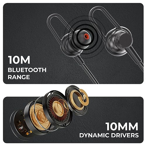 Image of RD M-201 Bluetooth Wireless in Ear Earphones 10mm Dynamic Drivers, 120 Hours Play-Time ASAP Type-C Charging, Neckband V5.3, 5 EQ Modes, IPX-4 Sweat Proof, Low Latency for Gaming - Black