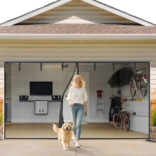 VIOMORL Garage Door Screen 1 Car 8x7ft Garage Screen Door Upgraded PET Mesh Stronger Than Fiberglass and Polyester Heavy Duty Weighted Bottom and Magnetic Closure Hands Free Easy Assembly