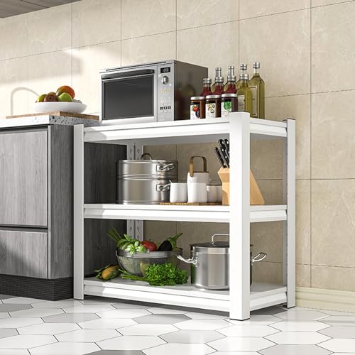 Moubhjdスチールラック,幅約80×奥行約50×高さ約80p,キッチンラック,棚, リビング 収納 組立簡単 高 さ調整可能 自由に組み合わせ コーナーラック 物置 倉庫 整理棚 すき間収納 おしゃれ ガレージ (ホワイト/三層80/50/80cm)