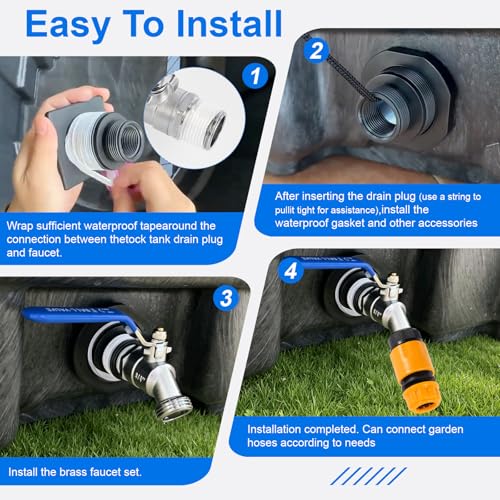 Image of Stock Tank Drain Plug Kit for rubbermaid Stock Tank Drain Plug（for rubbermaid Commercial50 70 100 150 300 Gallon Stock Tanks） with 3 /4 inch NPT x3 /4 inch GHT Stainless Steel Faucet Garden Hose Connector