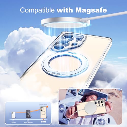 Image of for Samsung Galaxy S25 Ultra Case with 360Rotatable Magnetic Ring Stand Compatible with Mag-Safe Military Protection Shockproof Transparent Phone Cases for S25 Ultra 6.9 inch,Clear