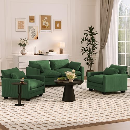 Image of Gizoon Cloud Accent Chair with Washable Cover, Corduroy Single Sofa Chair with Comfy Deep Seat, Modern Armchair with Pillow for Living Room Bedroom, Green