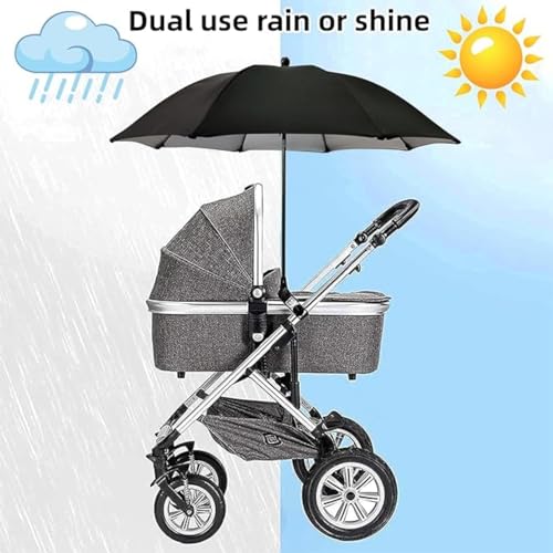 FINEVERNEK Sombrilla Carrito Bebé, Sombrilla para Cochecito de Bebé, sombrilla Carrito Bebe Universal Anti UV con Abrazadera Ajustable, Parasol Carro Bebe para Cochecito, Negro - imagen 4