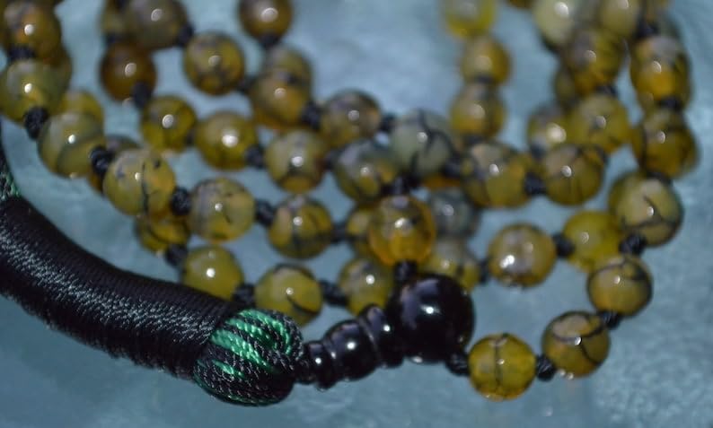 Cuentas Mala de piedra de ágata verde, 108 Mala collar, mala anudada, collar WWG, joyería de yoga, cuentas de meditación, joyería espiritual, joyería bohemia, 34inch, Gema