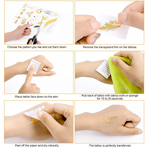 Temporary Tattoos, Metallic Gold Body Glitter Henna Tattoo Temporary Tattoo for Women Adult Kids Festival Accessories Costume