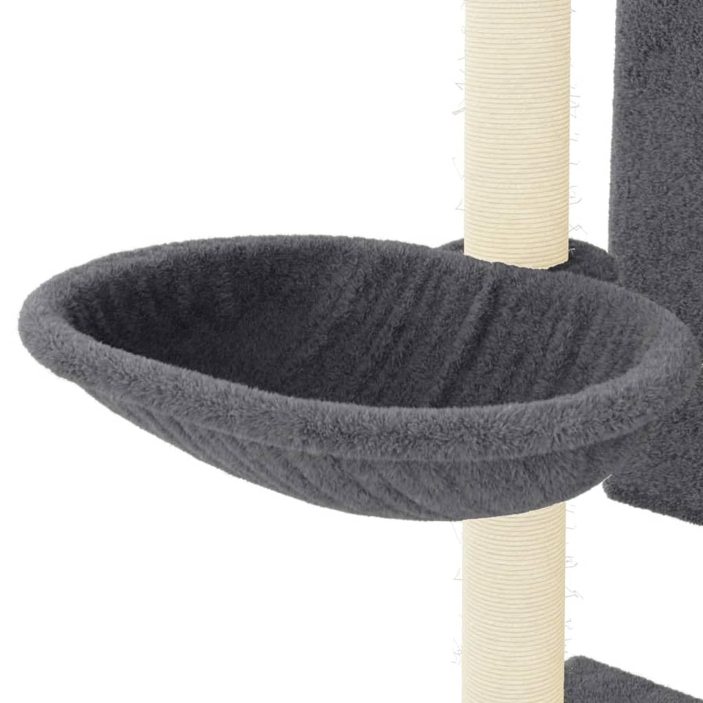 Kratzbaum Dunkelgrau 130,5 cm - Kletterbaum mit Sisal-Kratzsäulen, Katzenhaus, Korb und Leiter - Katzenmöbel aus Holzwerkstoff und Plüsch für Katzen zum Klettern, Spielen und Entspannen