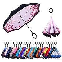 NNY Inc Double Layer Inverted Umbrella Cars Reverse Open Folding Umbrellas, Windproof UV Protection Large Self Stand Upside Down Straight Umbrella for Golf Women and Men with C-Shaped (Butterfly)